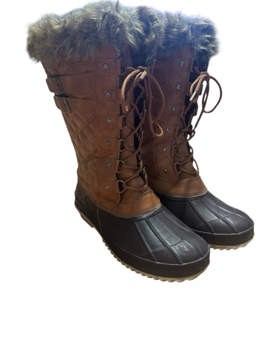 Torrid Women’s 10 Quilted Faux Fur Trim Water Resistant Brown Snow Boots